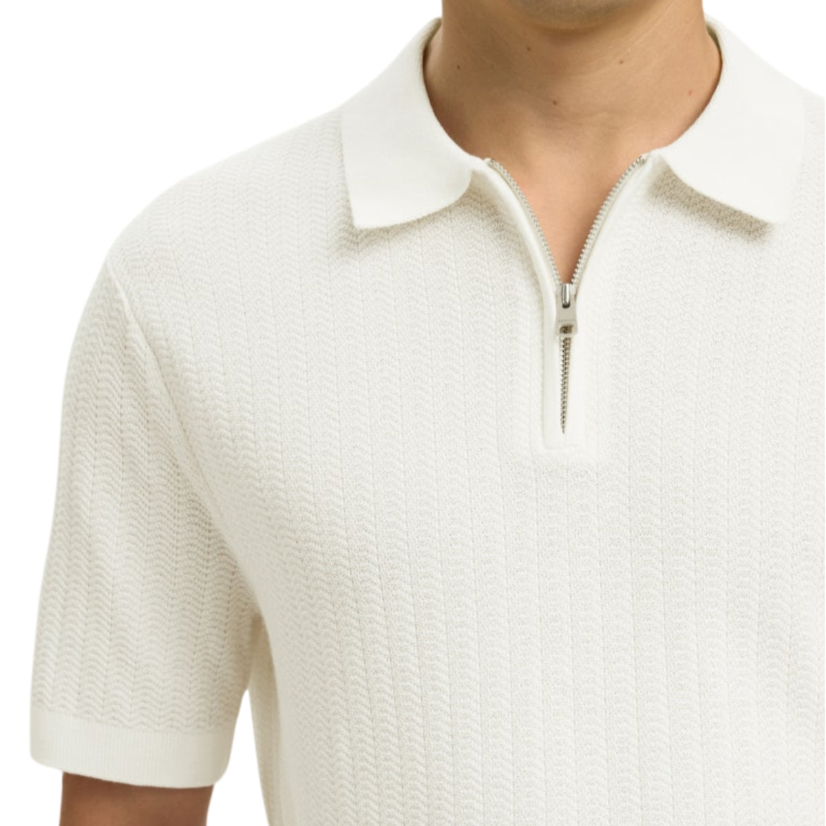 Cran knit structure zip polo