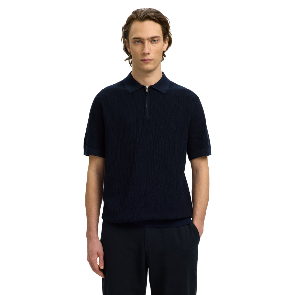 Cran knit structure zip polo