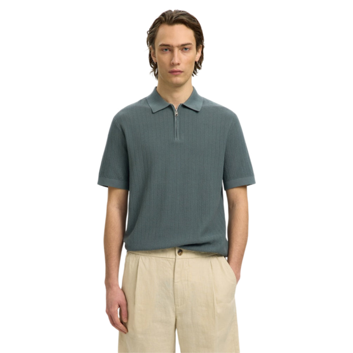 Cran knit structure zip polo
