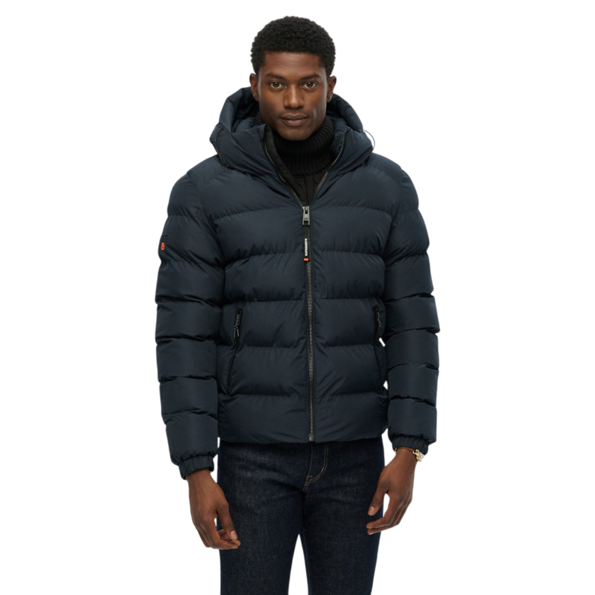 Hooded sports puffer jacket
