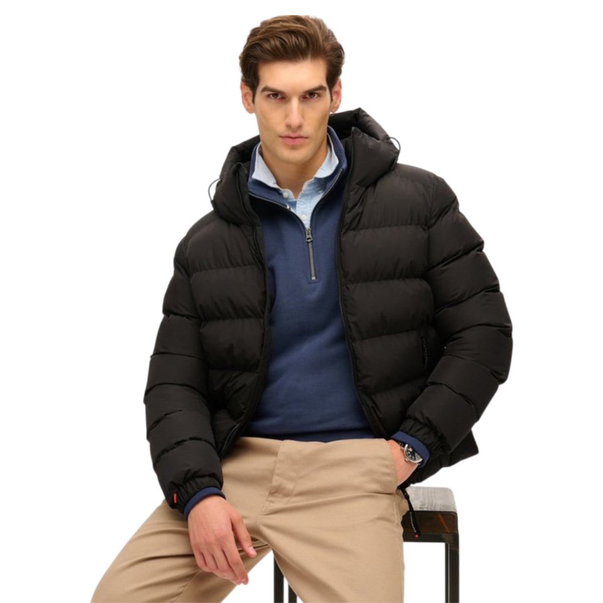 Hooded sports puffer jacket