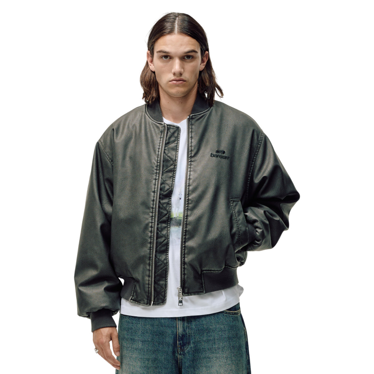 Faux læder bomber jakke
