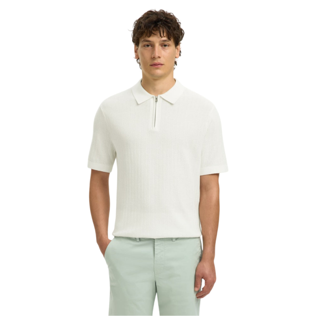 Cran knit structure zip polo