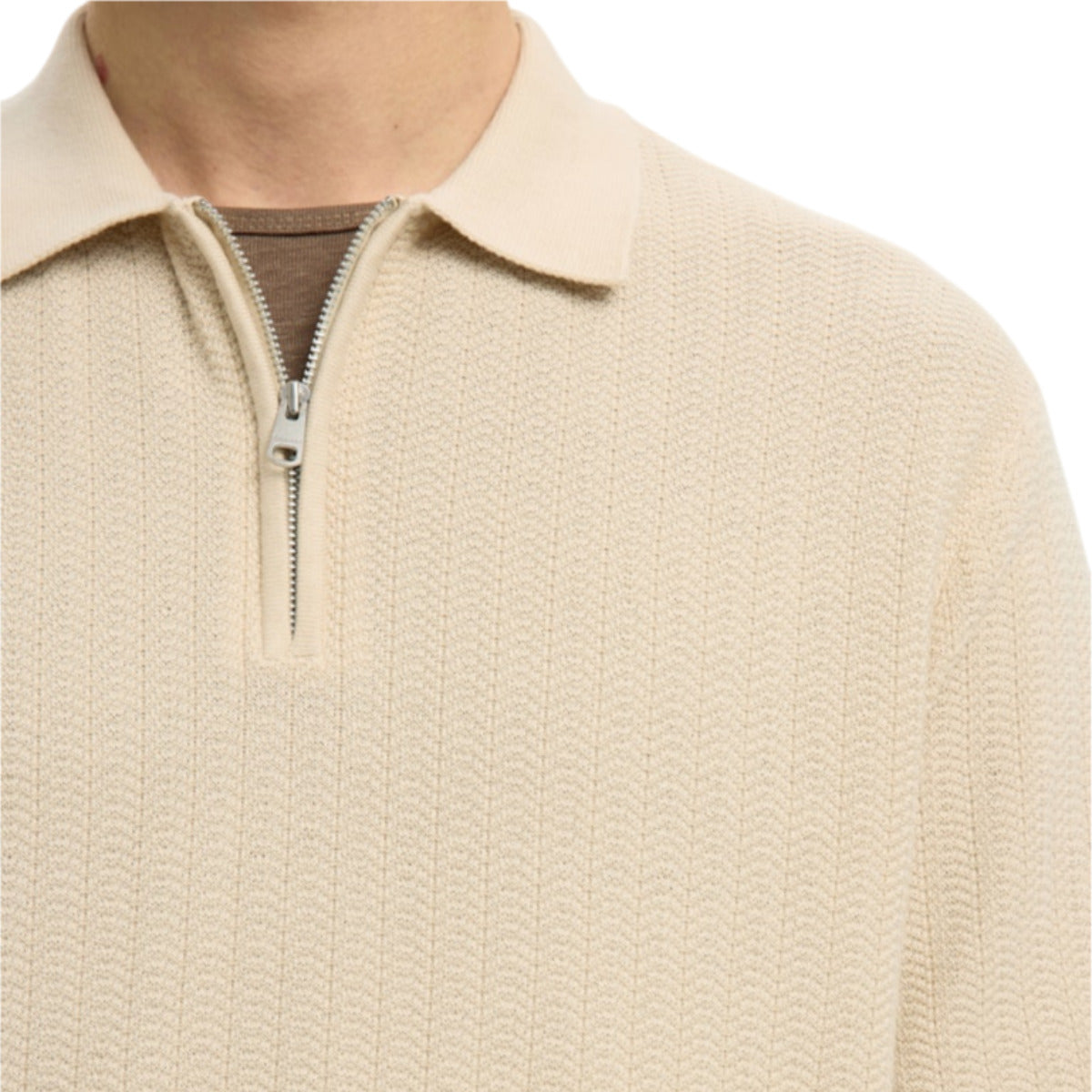 Cran knit structure zip polo