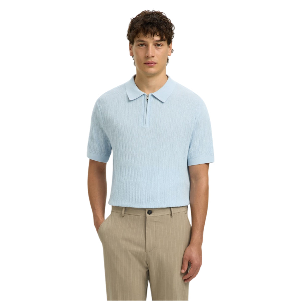 Cran knit structure zip polo
