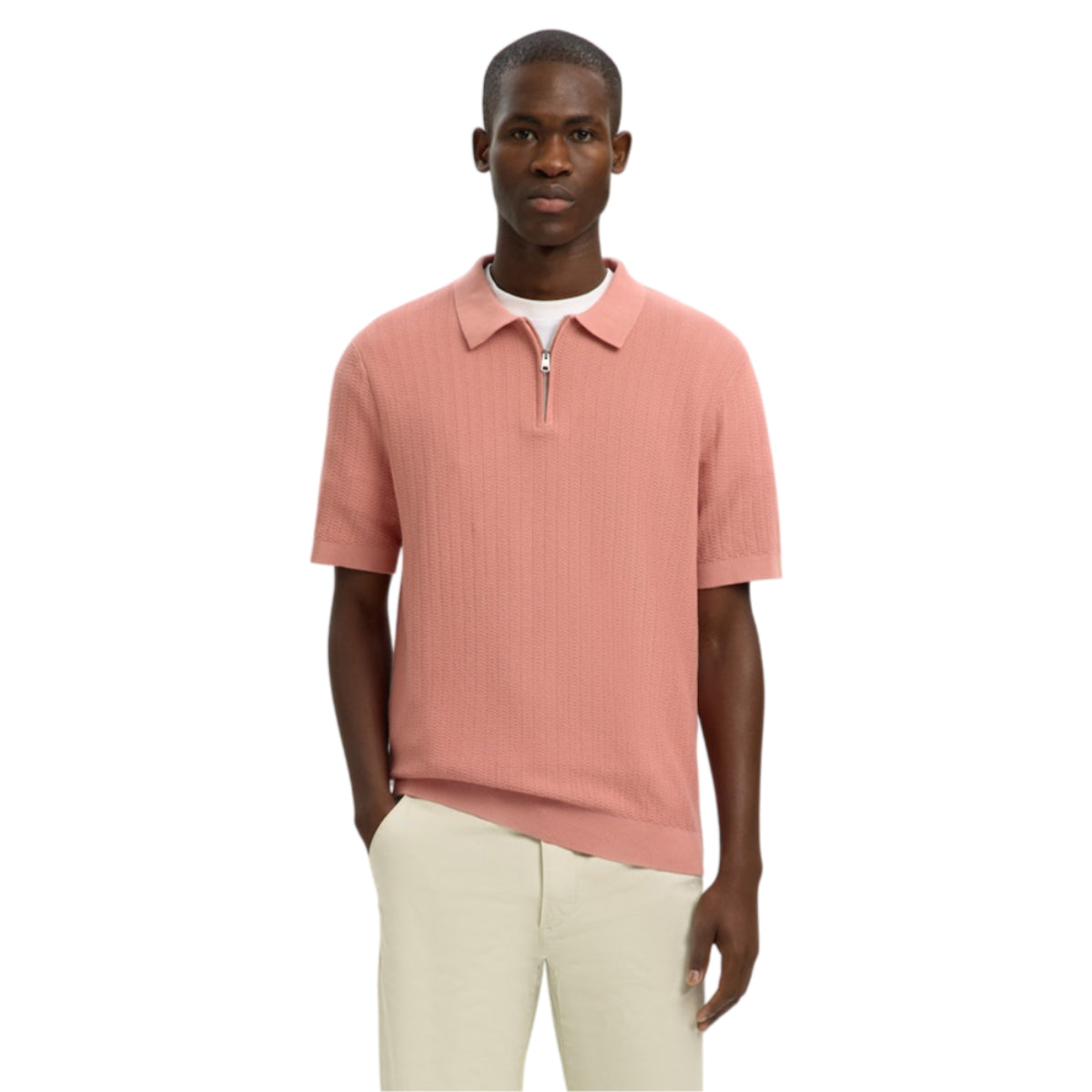 Cran knit structure zip polo