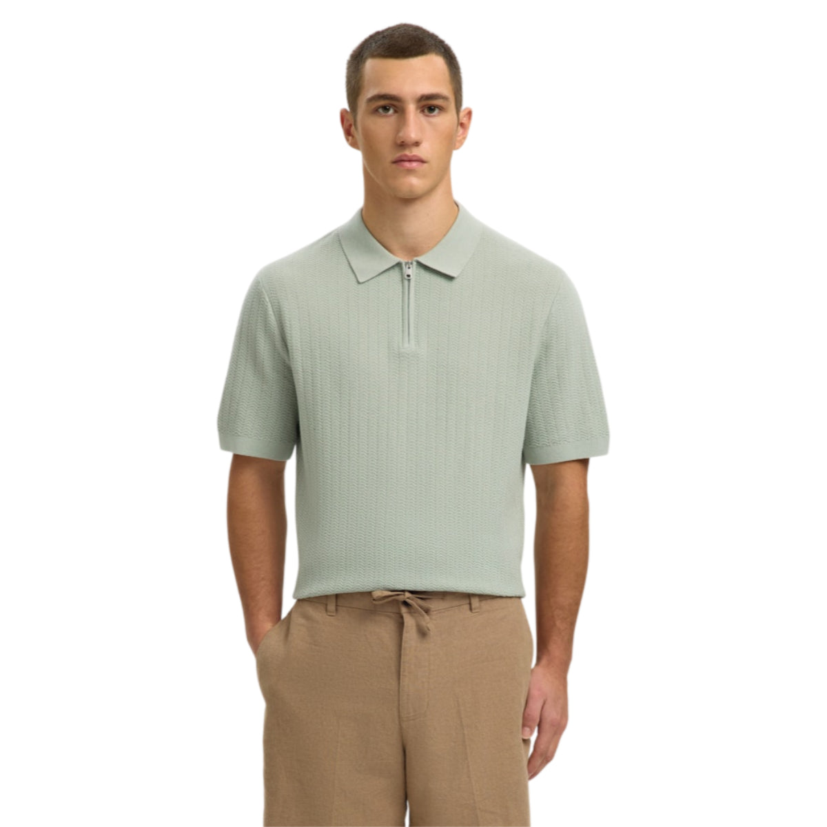 Cran knit structure zip polo