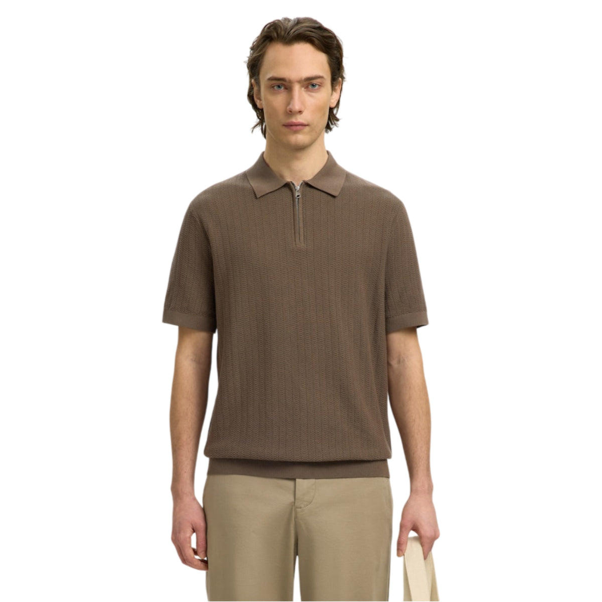 Cran knit structure zip polo