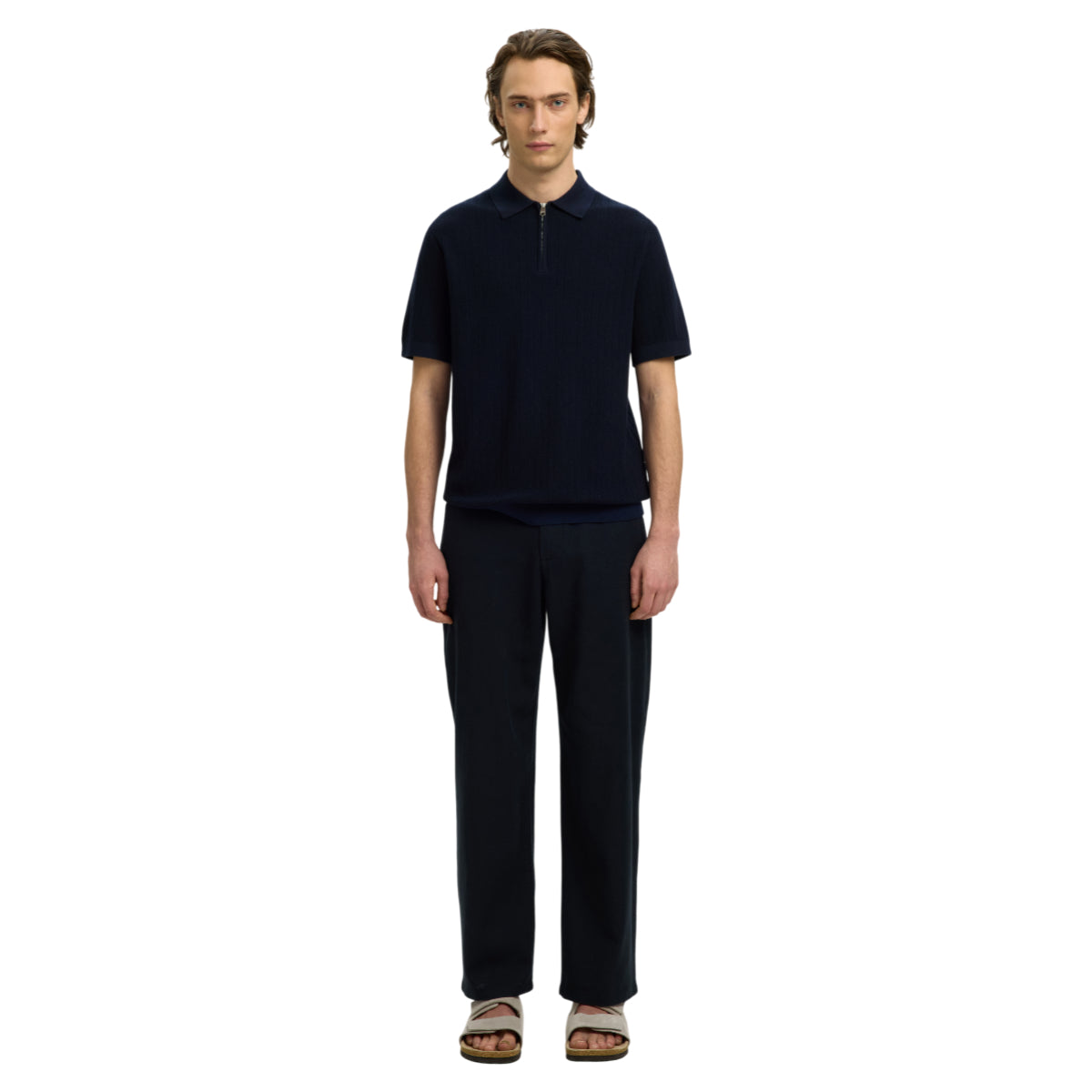 Cran knit structure zip polo