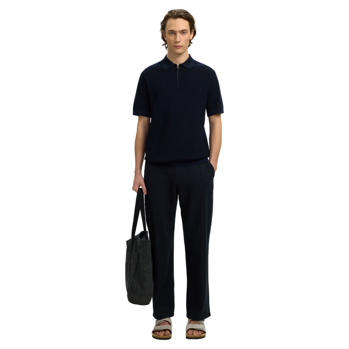 Cran knit structure zip polo