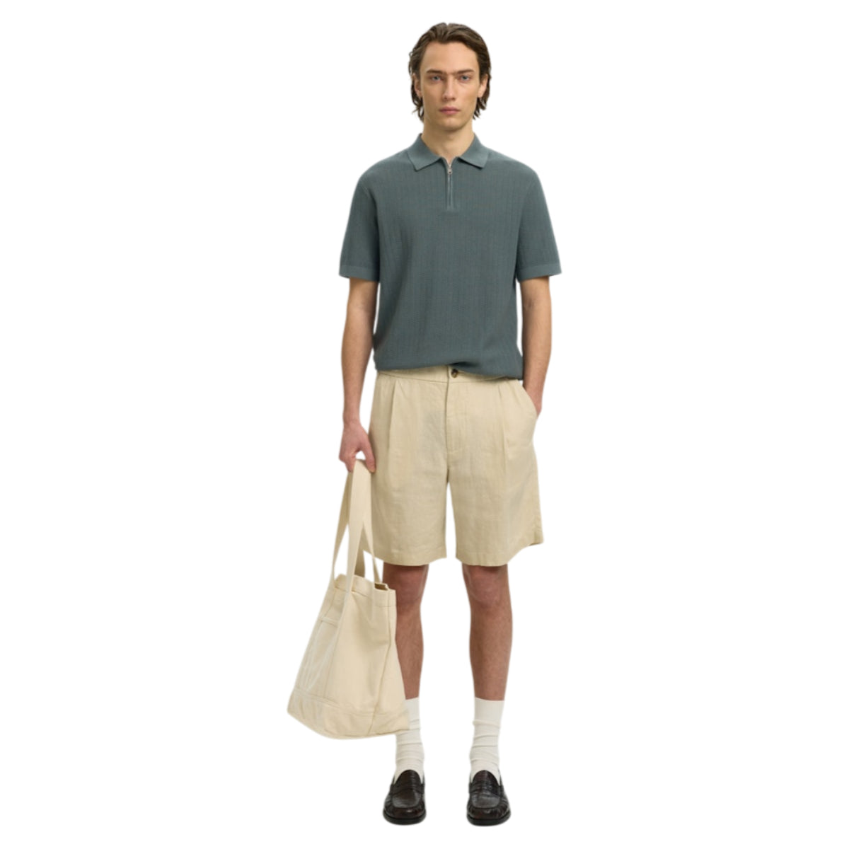 Cran knit structure zip polo