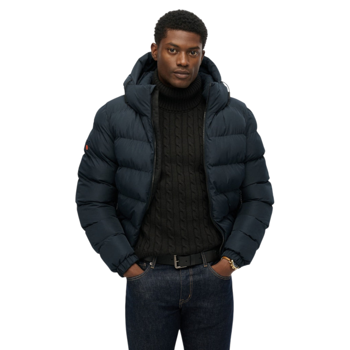 Hooded sports puffer jacket